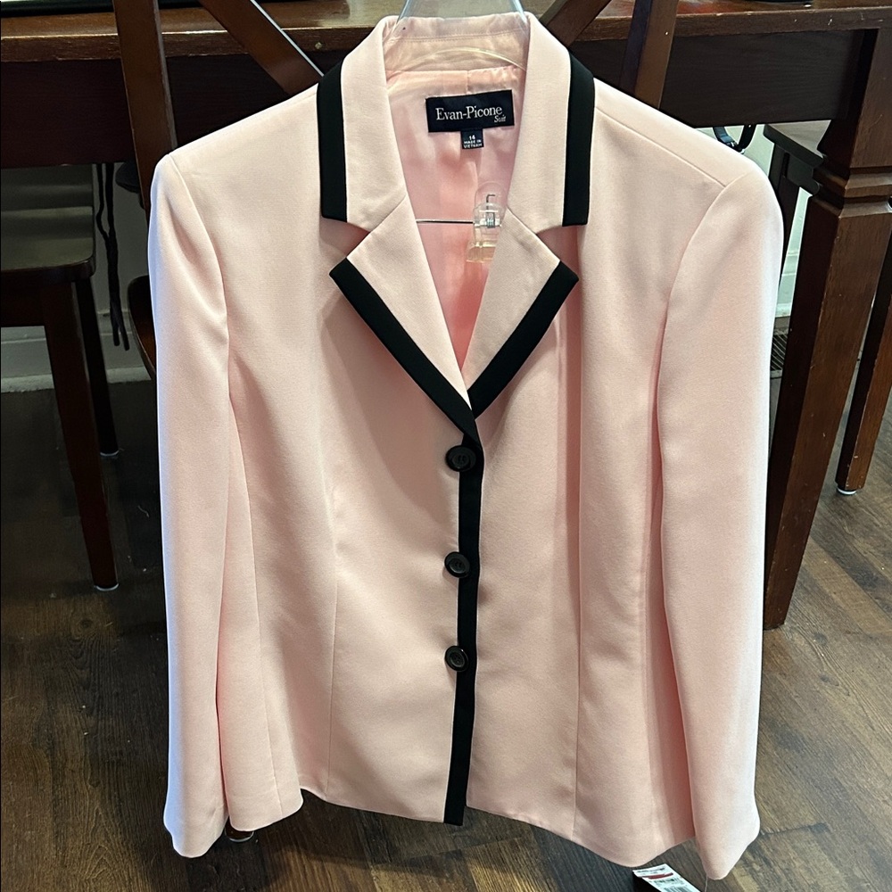 NWT Evan Picone Women's Blazer in TUTU Pink with Black Accents - 14